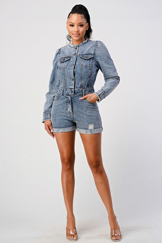 Denim Romper - Long Sleeve