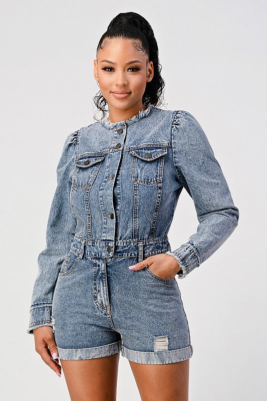 Denim Romper - Long Sleeve