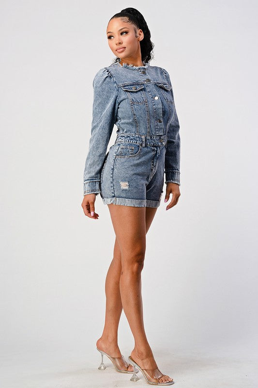 Denim Romper - Long Sleeve