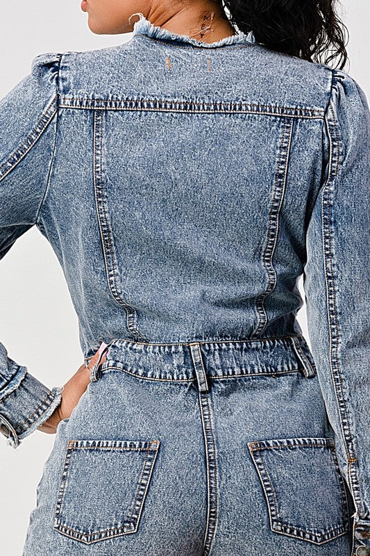 Denim Romper - Long Sleeve