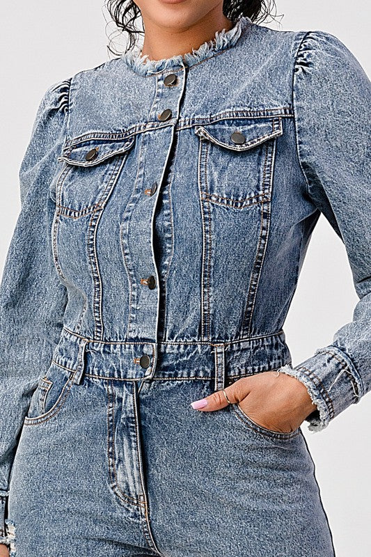 Denim Romper - Long Sleeve