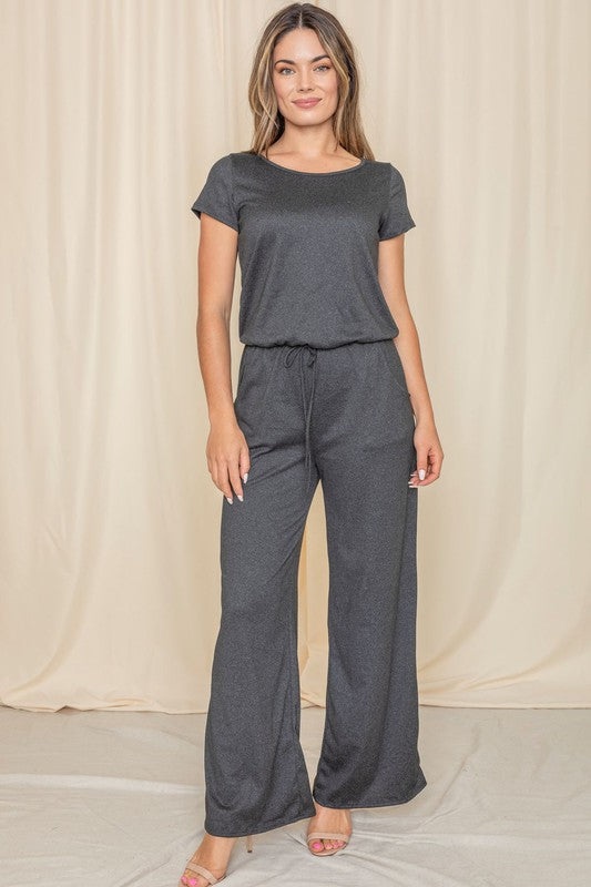 Stylish Short Sleeve Jumpsuit with Pocket