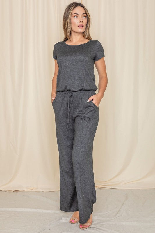 Stylish Short Sleeve Jumpsuit with Pocket