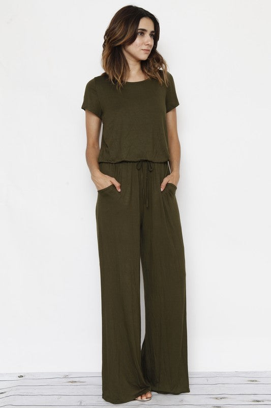 Stylish Short Sleeve Jumpsuit with Pocket