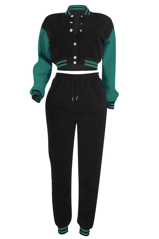 Bomber Jacket & Pants 2-Piece Set - Women's Casual Outfit