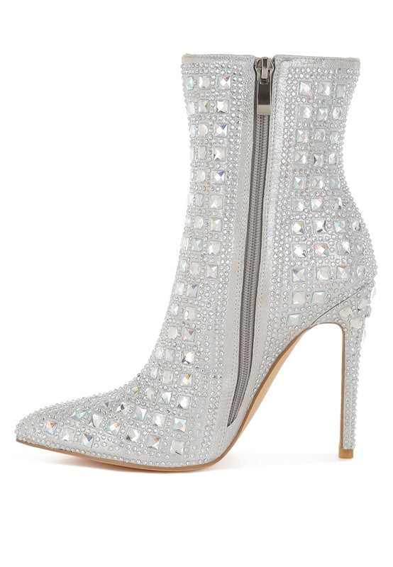 Frostin Pointed Toe Rhinestones Stiletto Boots