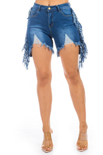 High-Waist Distressed Denim Shorts