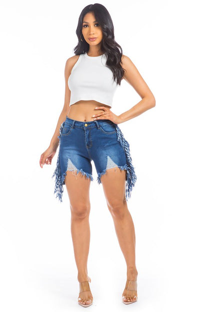 High-Waist Distressed Denim Shorts