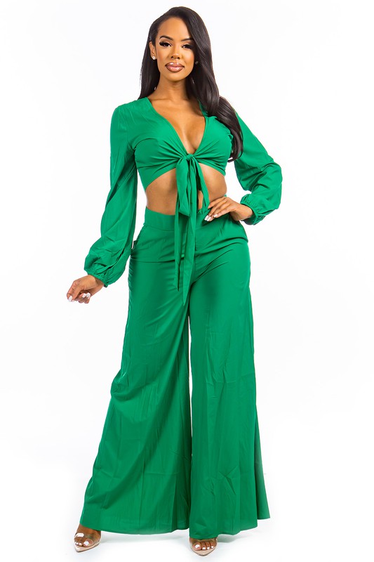 Chic Wrap-Top Two-Piece Pant Set