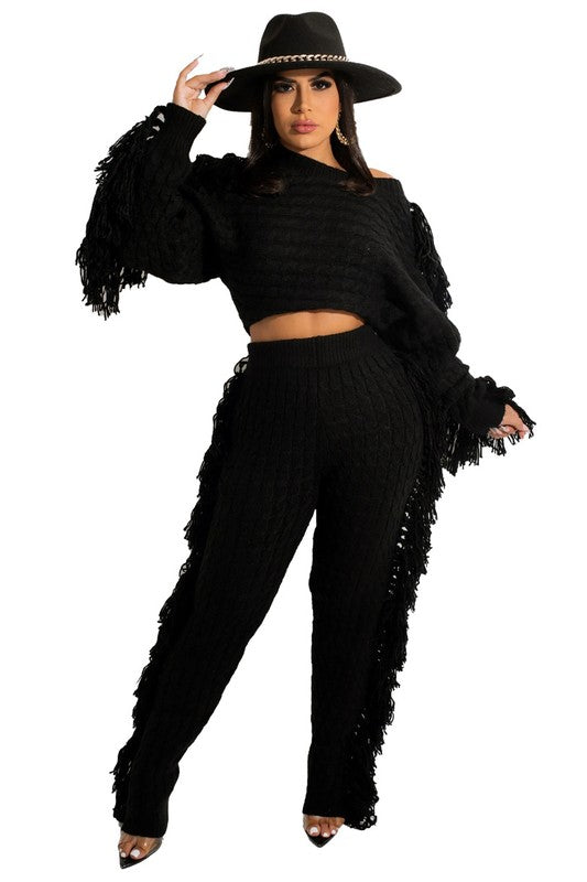 Ribbed Knit 2-Piece Sweater & Pants Set