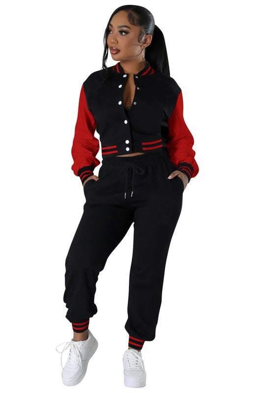 Bomber Jacket & Pants 2-Piece Set - Women's Casual Outfit