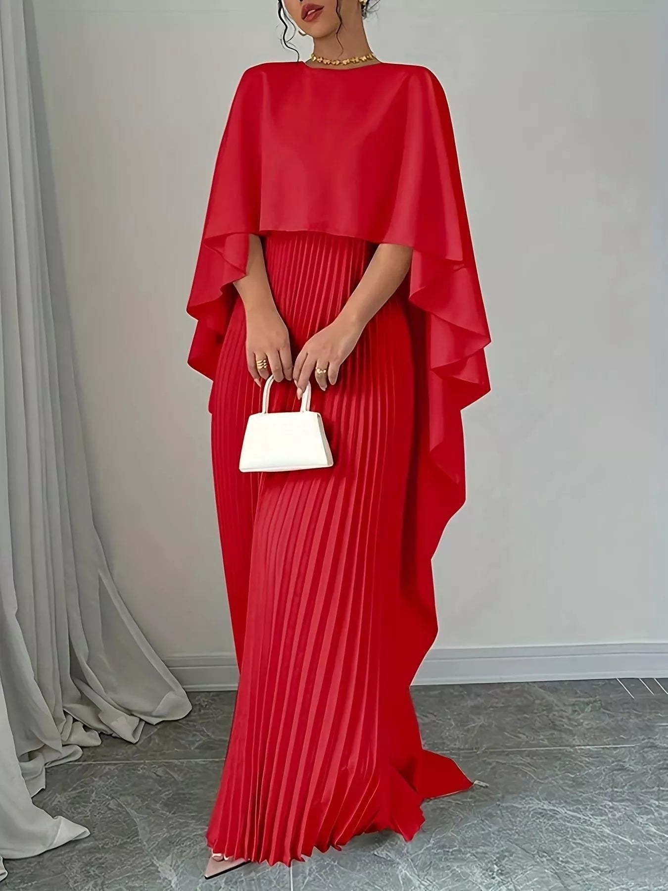 l ide eiffel cape pleated maxi dress Women's Ruffle | ELSA Red maxi dress with flowing cape sleeves and pleated details A Parisian dream #babyboo