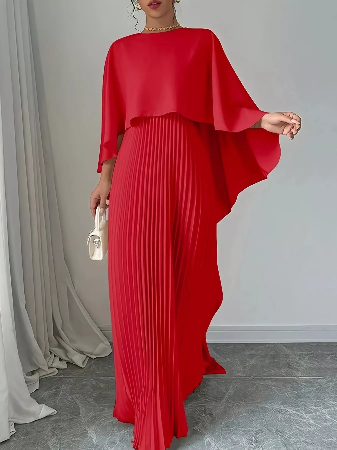 l'ide eiffel cape pleated maxi dress L'Idee Eiffel Cape Pleated Maxi Dress - White